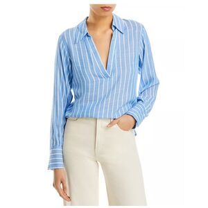 AQUA Blue Collared Stripe Long Sleeve Blouse Size Medium NWT